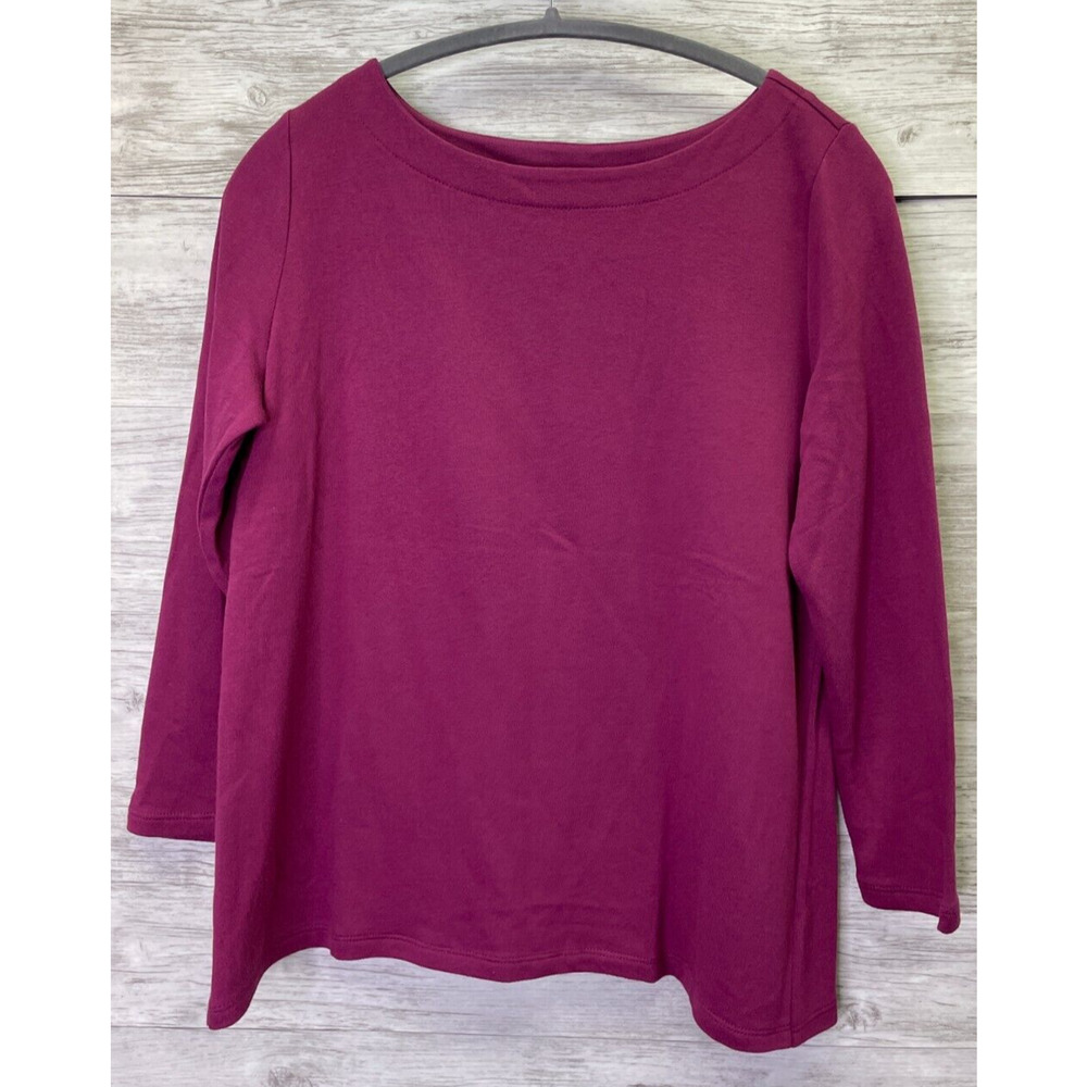 Ann Taylor LOFT Purple Knit Top Round Neck 3/4 Sleeve Crossover Back Size S NWT